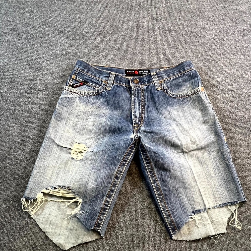 Ariat M4 Cut-Off Short Men's 34 Blue Cotton Denim Faded Distressed Workwear